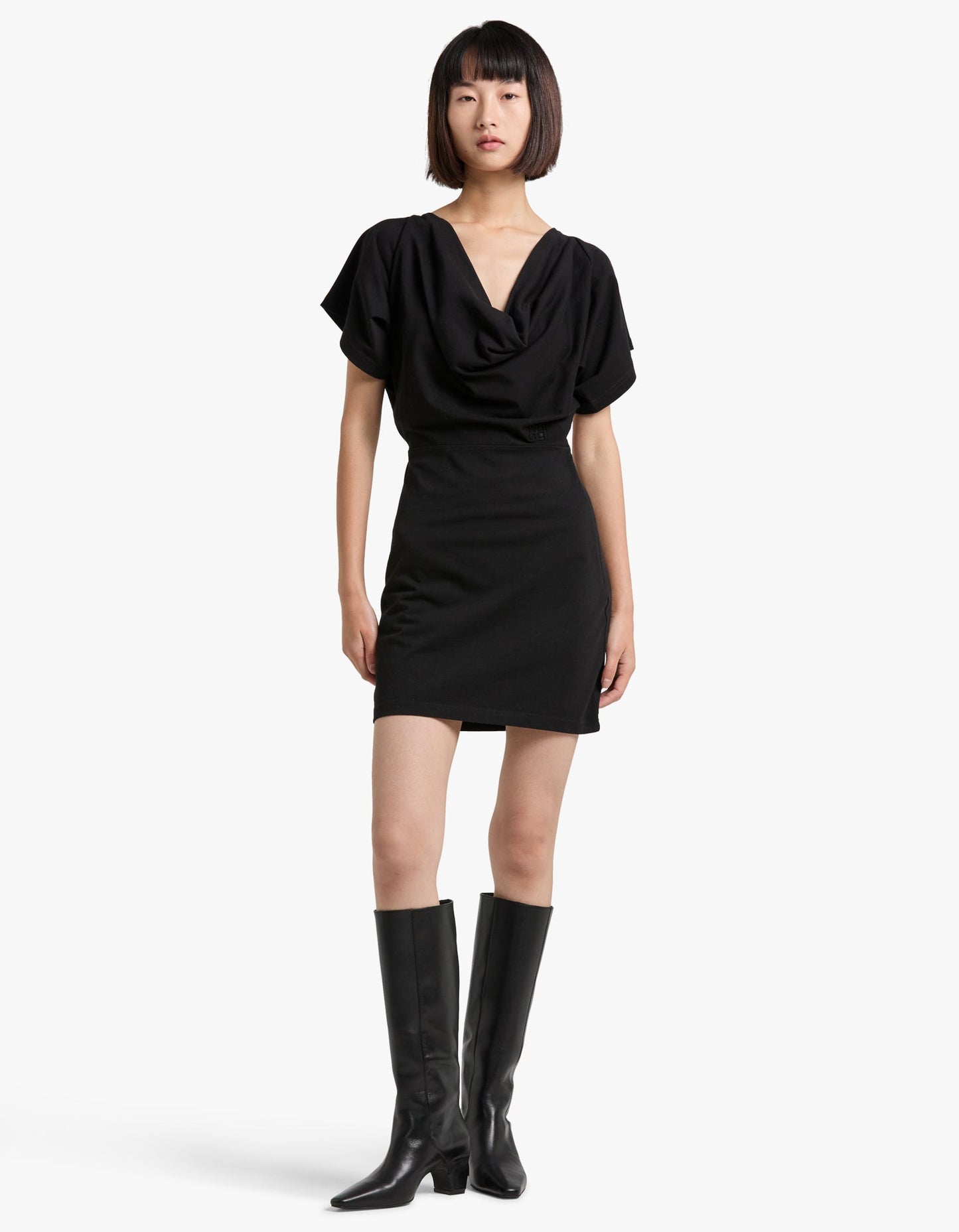 Cowl Dress With Back Tie - Black