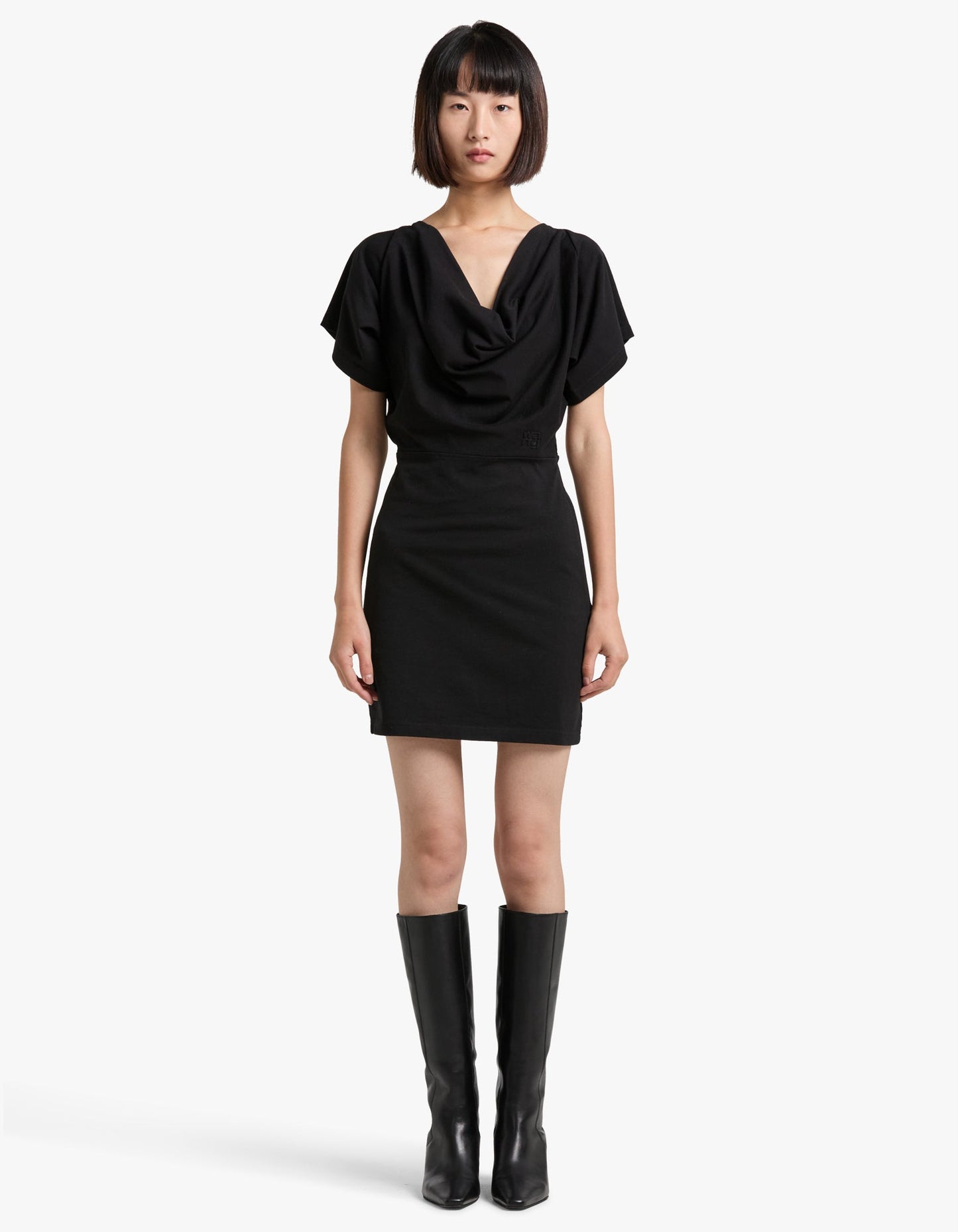 Cowl Dress With Back Tie - Black