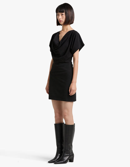 Cowl Dress With Back Tie - Black