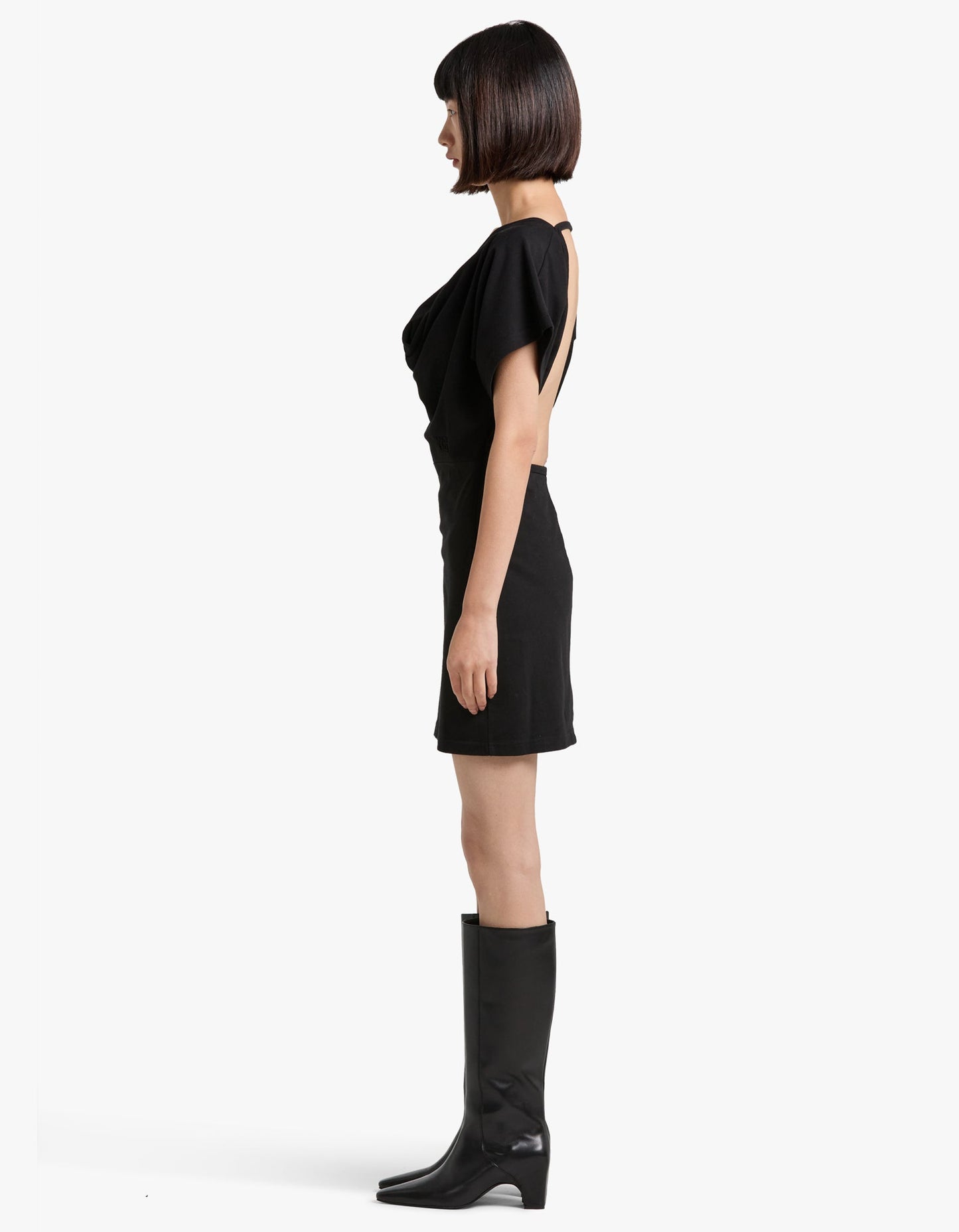 Cowl Dress With Back Tie - Black