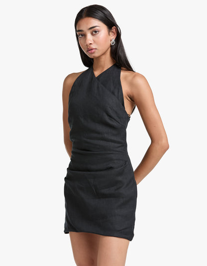 Marianna Halter Mini Dress - Black