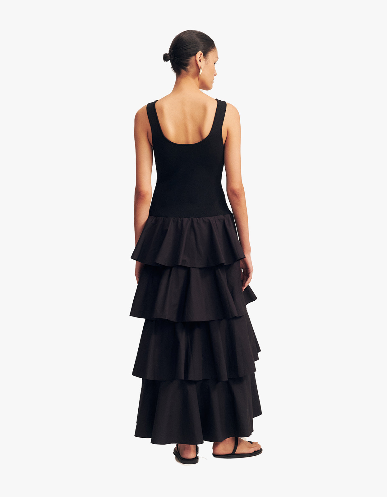 Aliah Scoop Neck Tiered Maxi Dress - Black